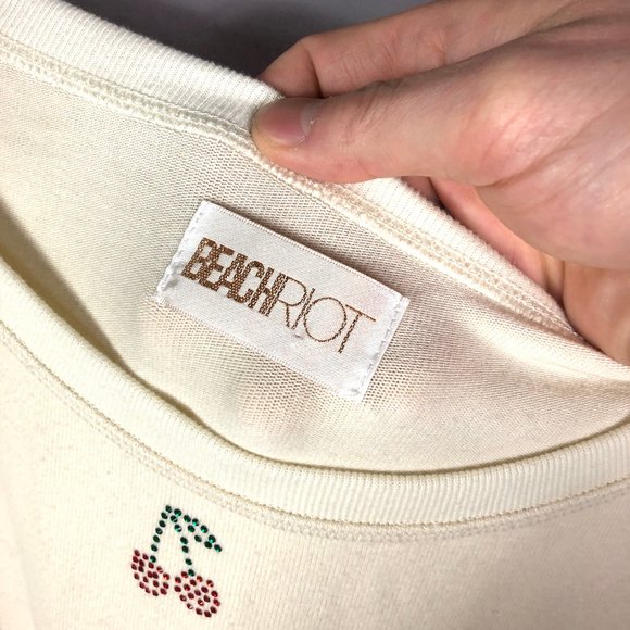 Beach Riot Cherry Sweatshirt Cream Red Rhinestones Sweater Sz Medium - Picture 6 of 9